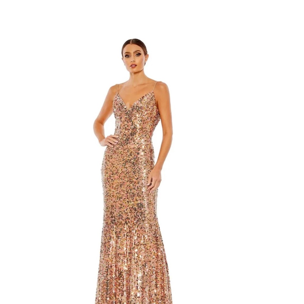 Mac Duggal 10929 sequin cowl back gown size 12 nwt with tags copper color